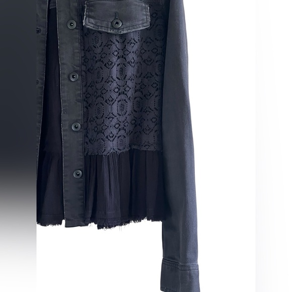 Free People Stylish Black  denim Lace Women's Jacket - Picture 5 of 11